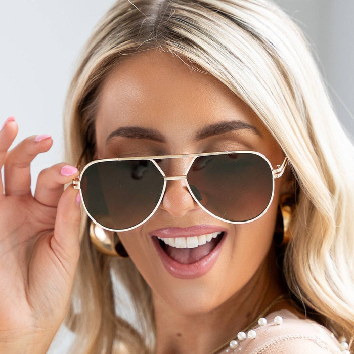 Sunglasses-Untangled X Emily Tangle Free Brown Aviators