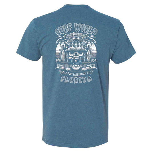 Surf World Dive Bar Skully Tee Shirt - Heather Slate Blue Mens T Shirt