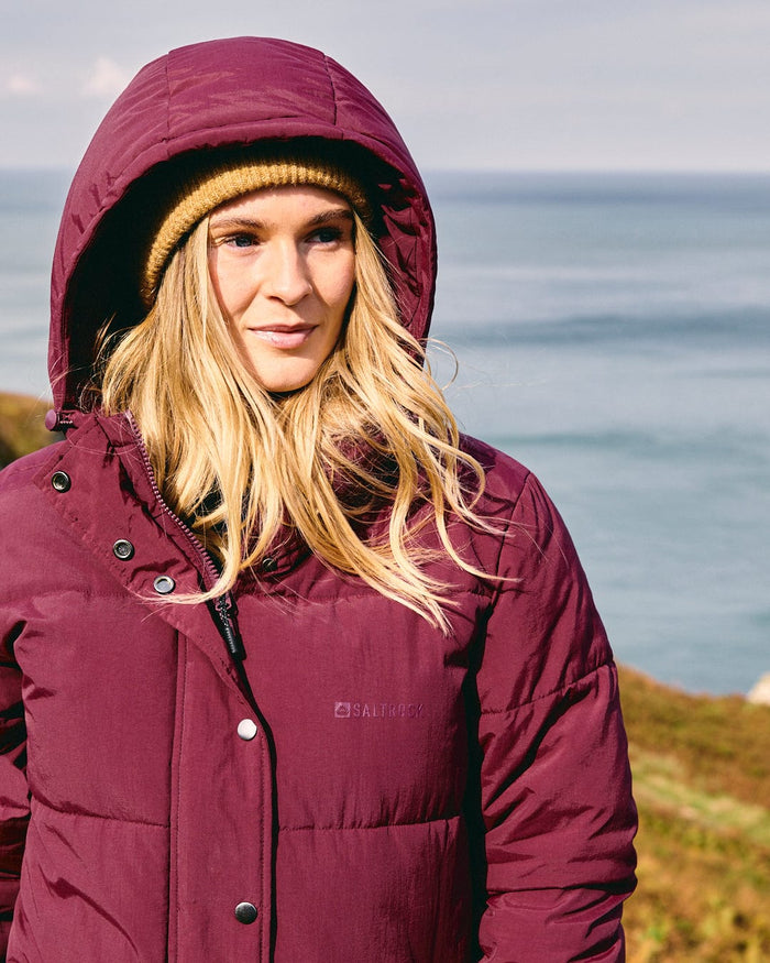 Tahoe Womens Longline Padded Coat in Burgundy