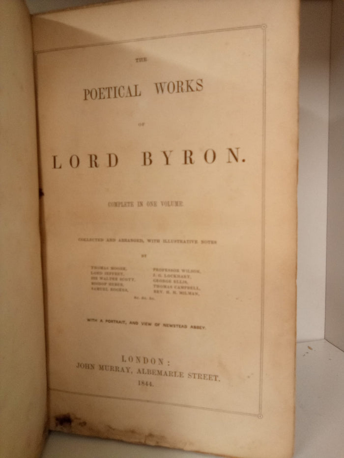 The Poetical Works of Lord Byron 1844 - Hardback Book - Vintage - Collectible