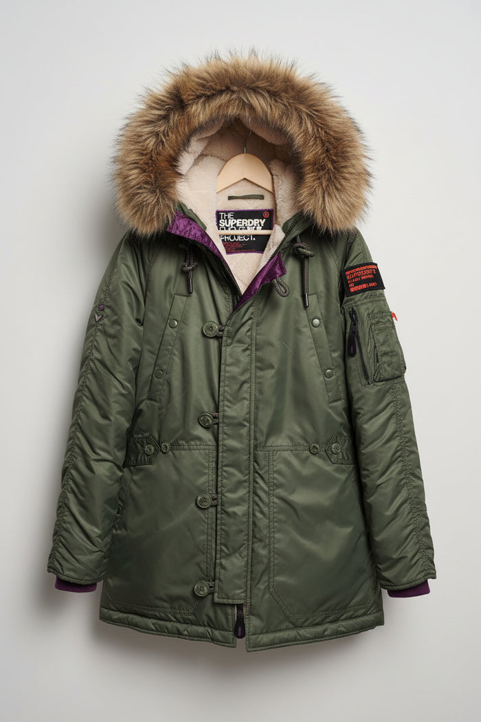 The Superdry (M) FlightJKT Project - Khaki Green Hooded Jacket Size Medium
