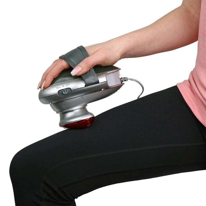 Thermo Pro 2-in-1 heated handheld massager; handheld massager with detachable palm attachment; adjustable intensity heated body massager; Thermo Pro massager with 3 massage heads; ergonomic handheld back and shoulder massager; heated handheld massager for home use