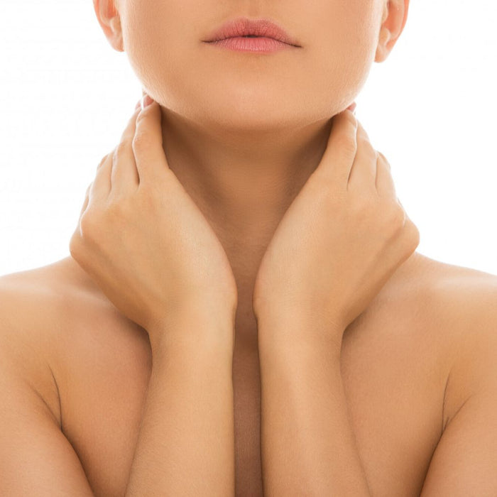 White woman hands on neck.
Best lifting and tightening neck cream.Dermal Essentials Medical Grade Skincare.
