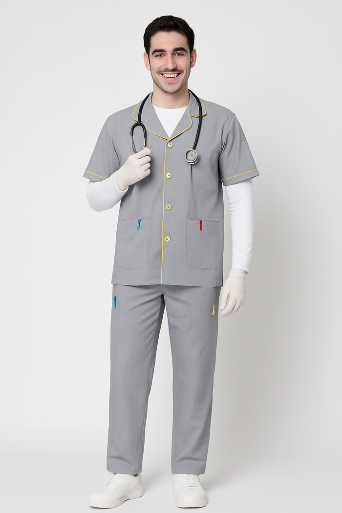TSM ULTRA 8 POCKET COLLAR NECK (GREY) MEN SCRUB