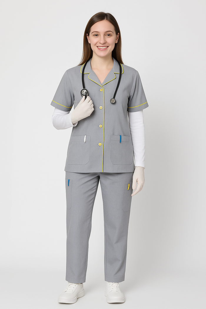 TSM ULTRA 8 POCKET COLLAR NECK (GREY) WOMEN SCRUB