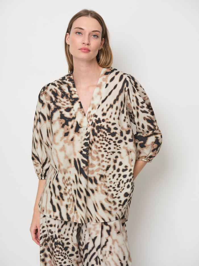 V-Neck Printed Cotton Top