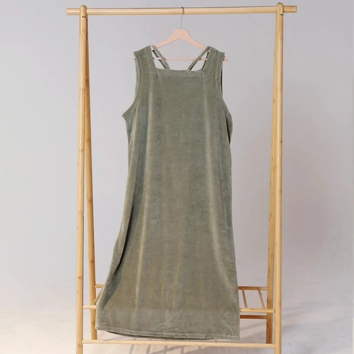 Velvet Kimono & Dress Set - Olive