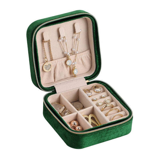 Velvet Lined Compact Jewelry Case PU Leather