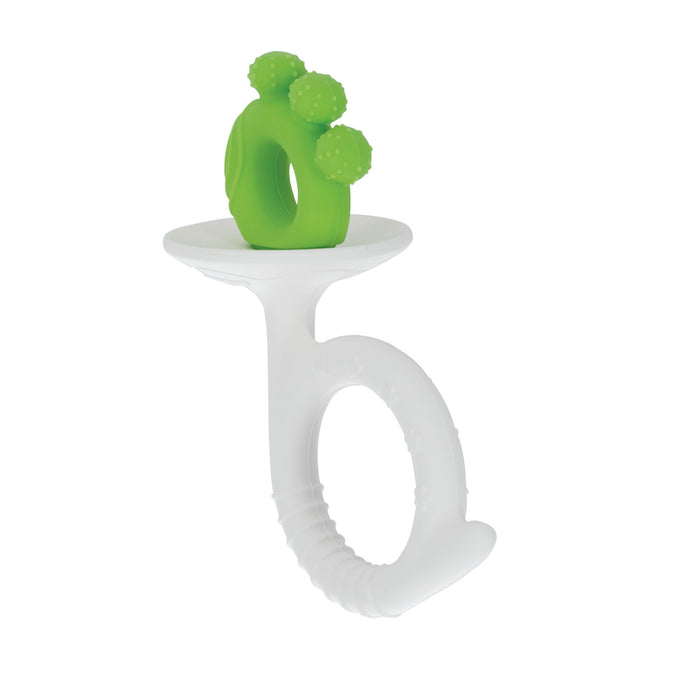The Nuby Wand and Tuba Teether Set in Blue & Green features easy-grip handles and textured silicone to gently soothe your baby's gums during teething.