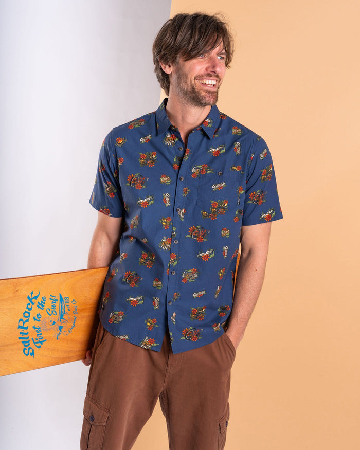 Wanderer Mens Short Sleeve Shirt in Blue