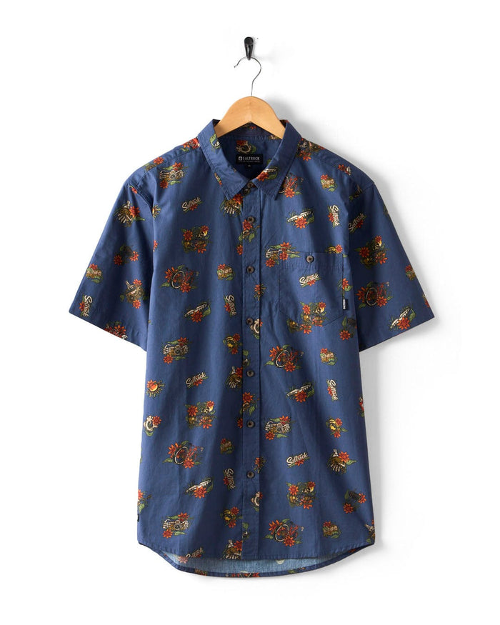 Wanderer Mens Short Sleeve Shirt in Blue