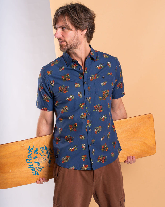 Wanderer Mens Short Sleeve Shirt in Blue