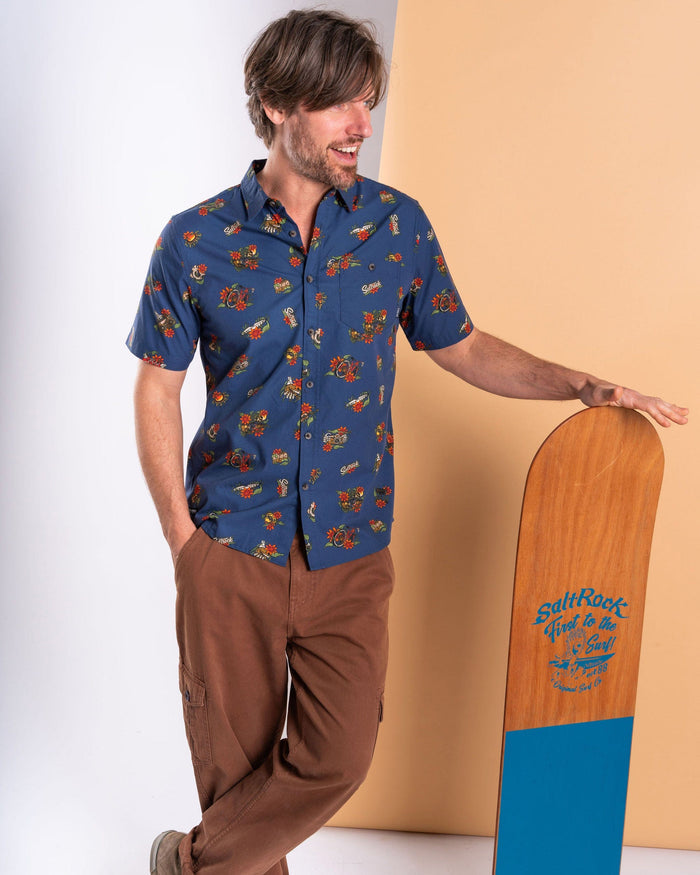 Wanderer Mens Short Sleeve Shirt in Blue