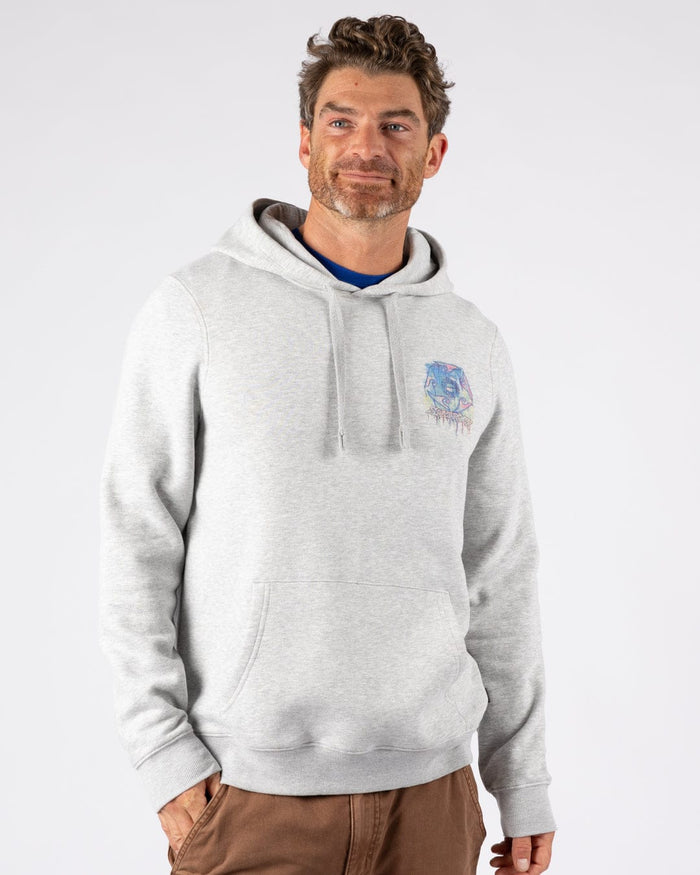 Wave Running Mens Pop Hoodie in Light Grey
