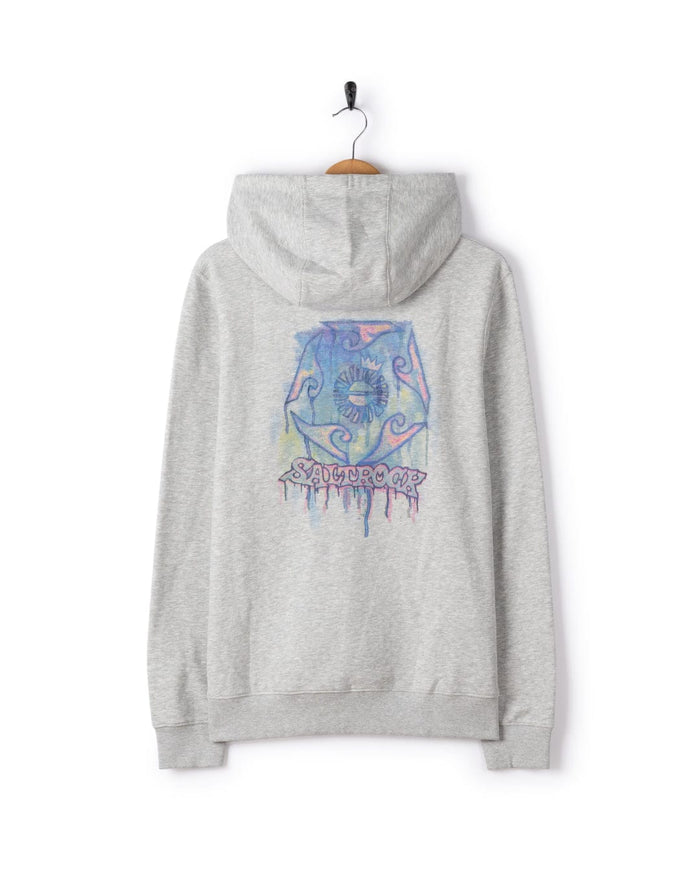 Wave Running Mens Pop Hoodie in Light Grey
