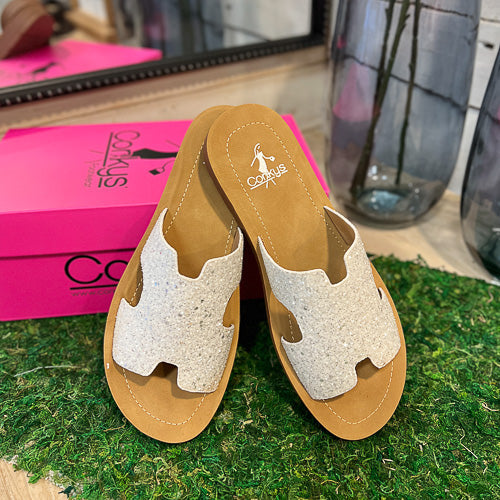 White Chunky Glitter Sandals