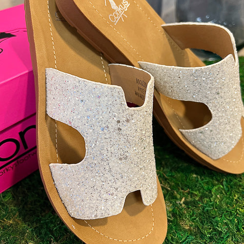 White Chunky Glitter Sandals