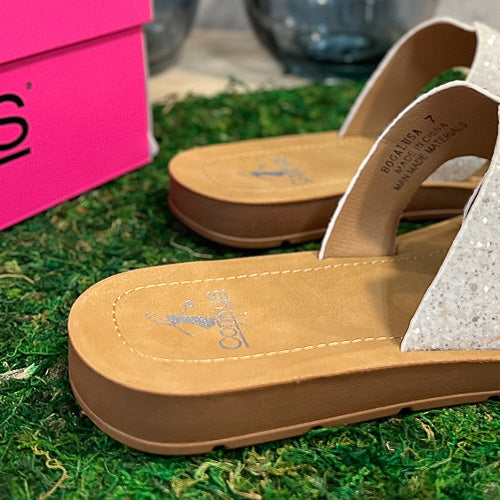 White Chunky Glitter Sandals