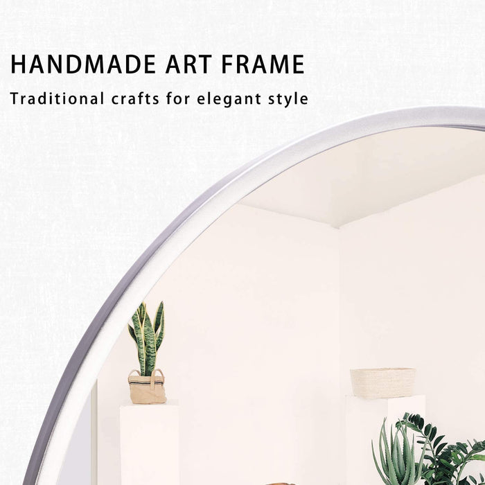 Silver Wood Frame Round Wall Mirror