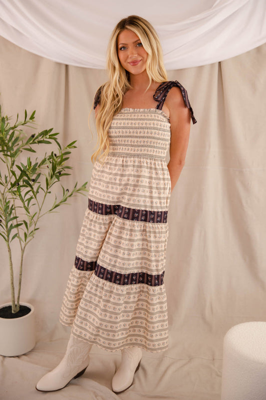 Floral Midi Dress - Women's Smocked Dress- Aureum Dress