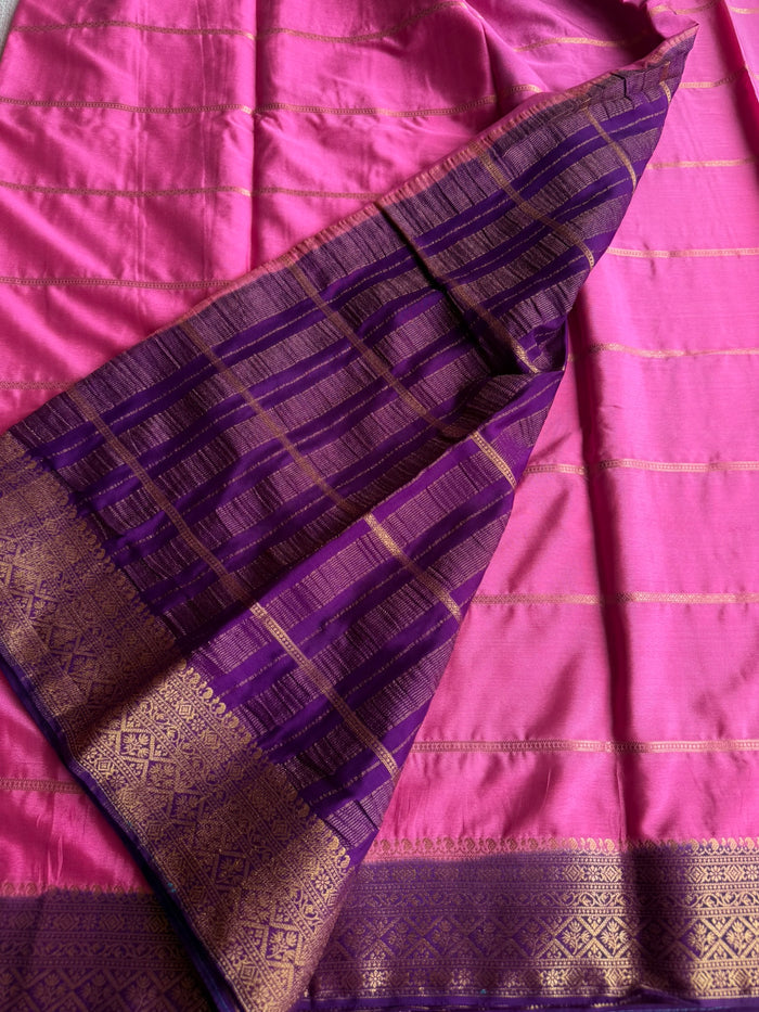 zari weaving faux crepe saree with contrast blouse