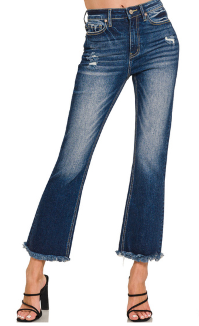 Zenana - High Rise Straight Leg with Raw Hem