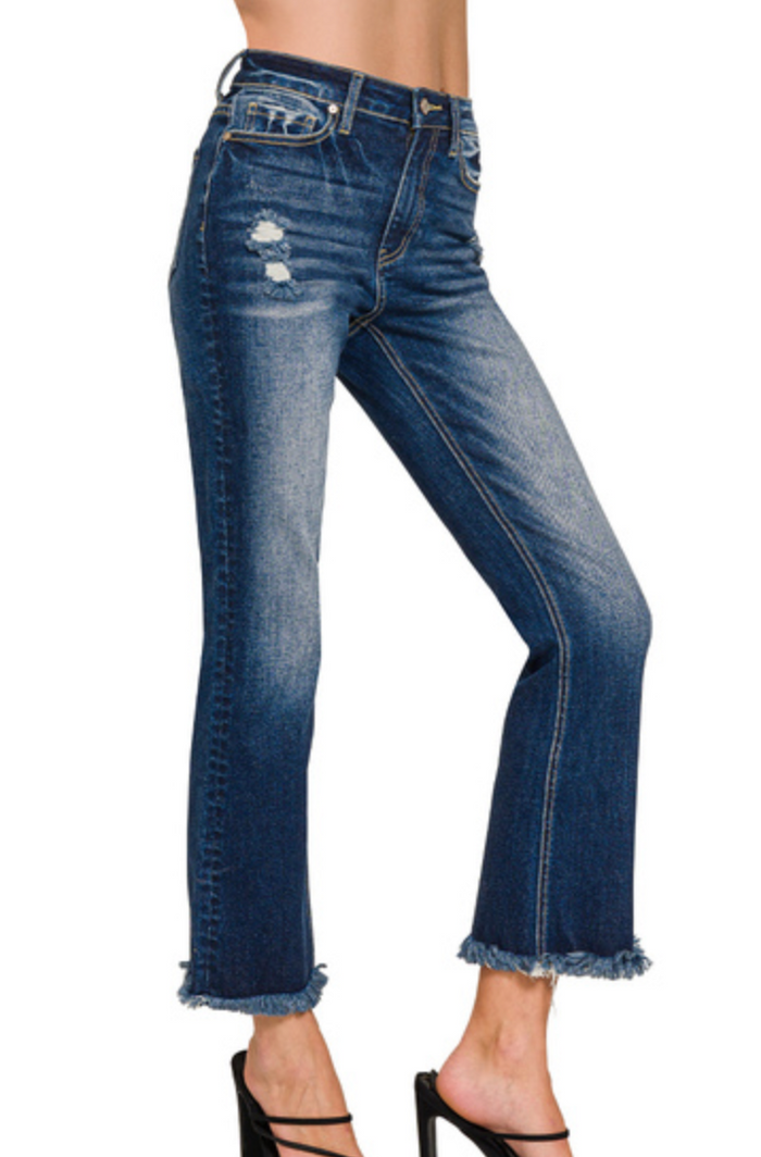Zenana - High Rise Straight Leg with Raw Hem