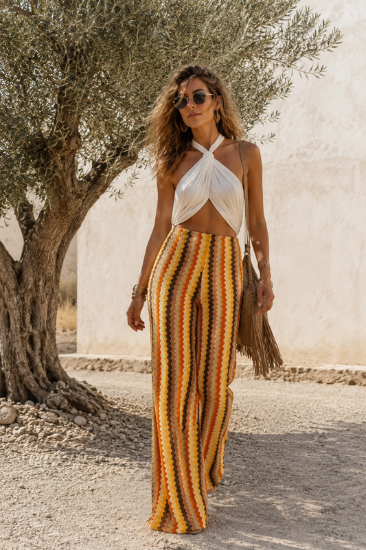 Zig Zag Flare Trousers Chocolate