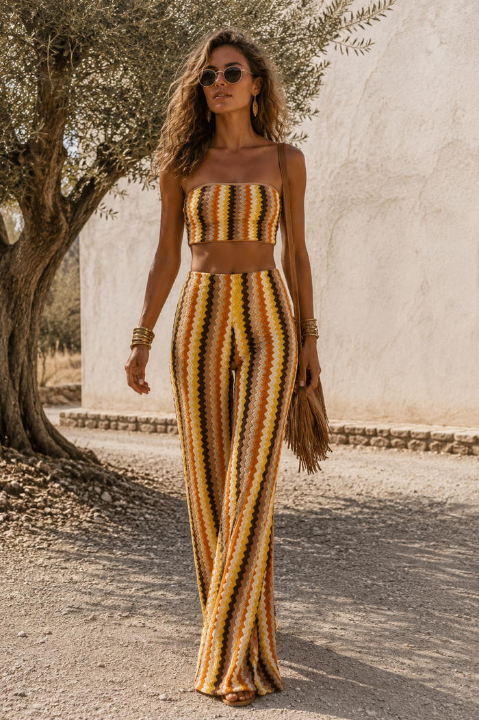 Zig Zag Flare Trousers Chocolate